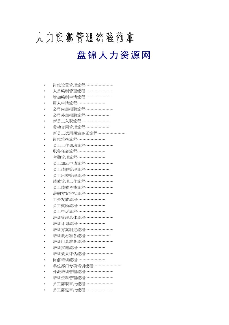 流程管理-人力资源管理流程范本