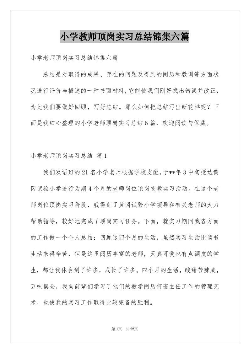 小学教师顶岗实习总结锦集六篇