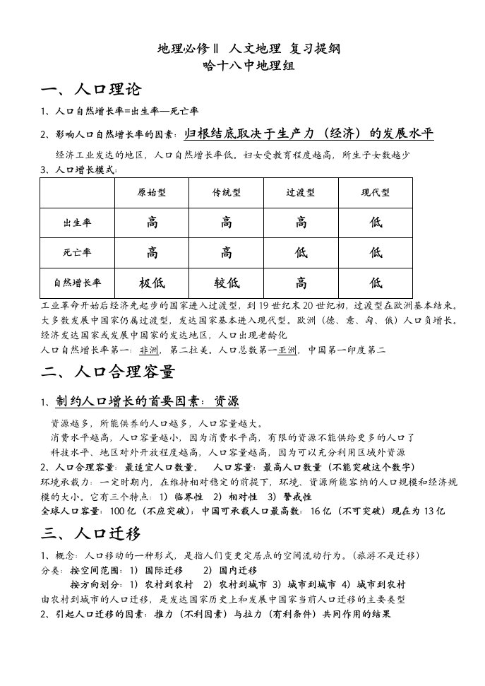 湘教版地理必修二提纲