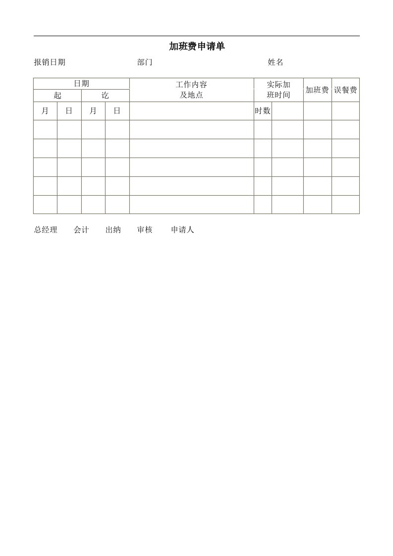 加班费申请单