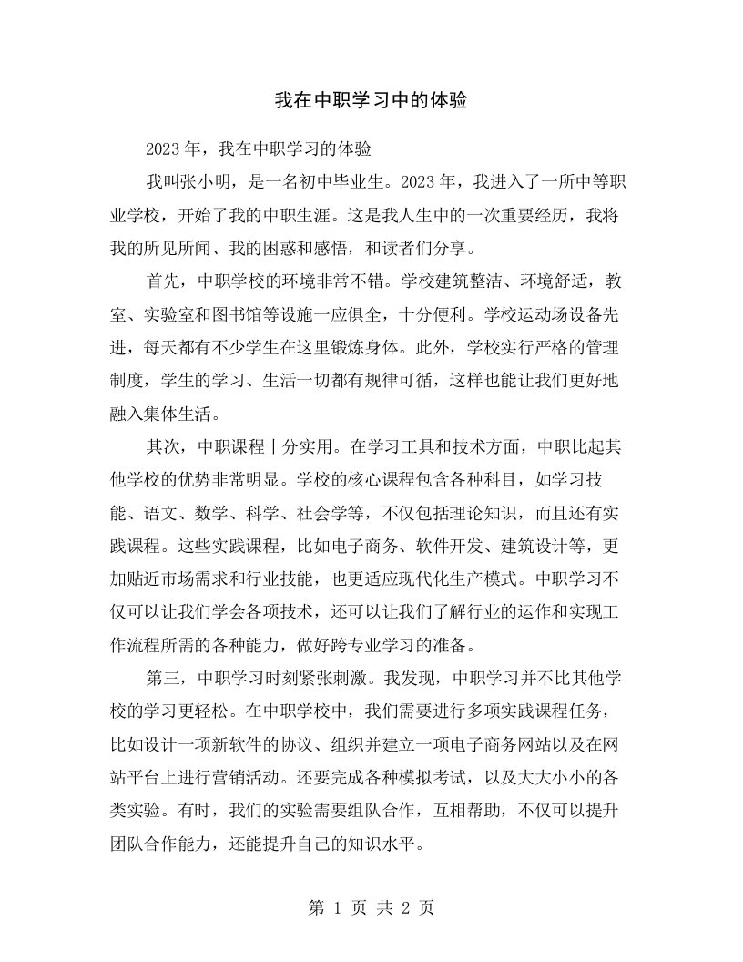 我在中职学习中的体验