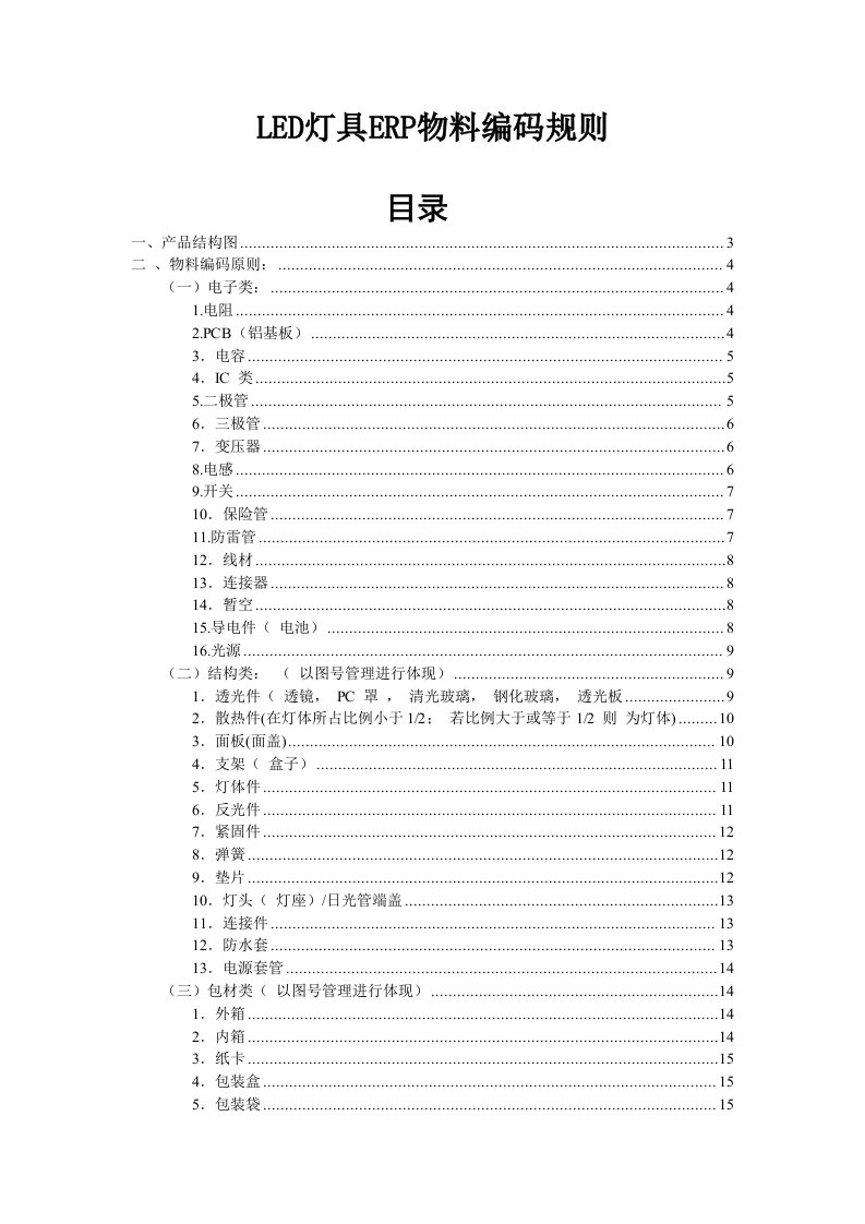 LED灯具ERP物料编码规则