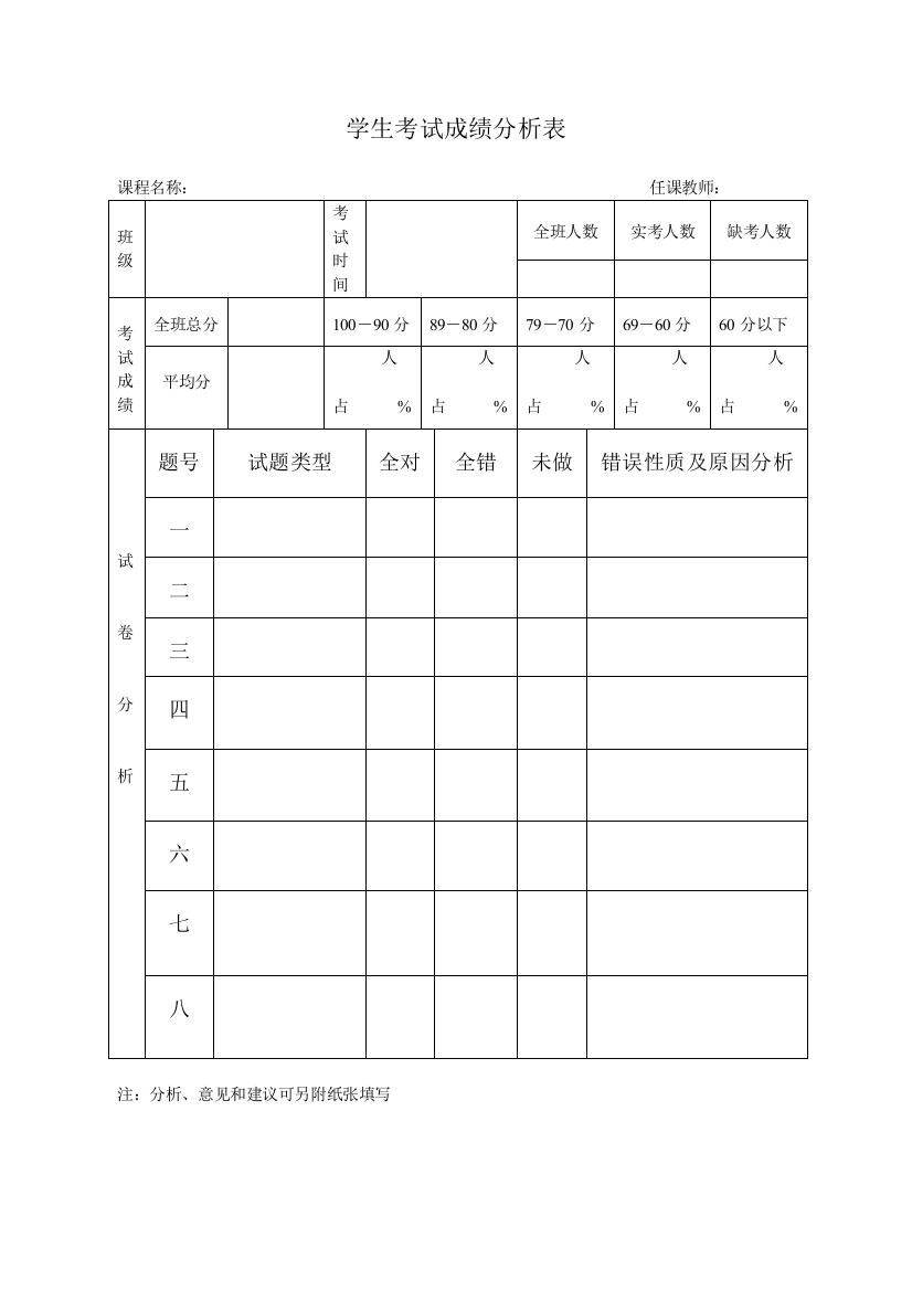 小学生学习成绩分析表