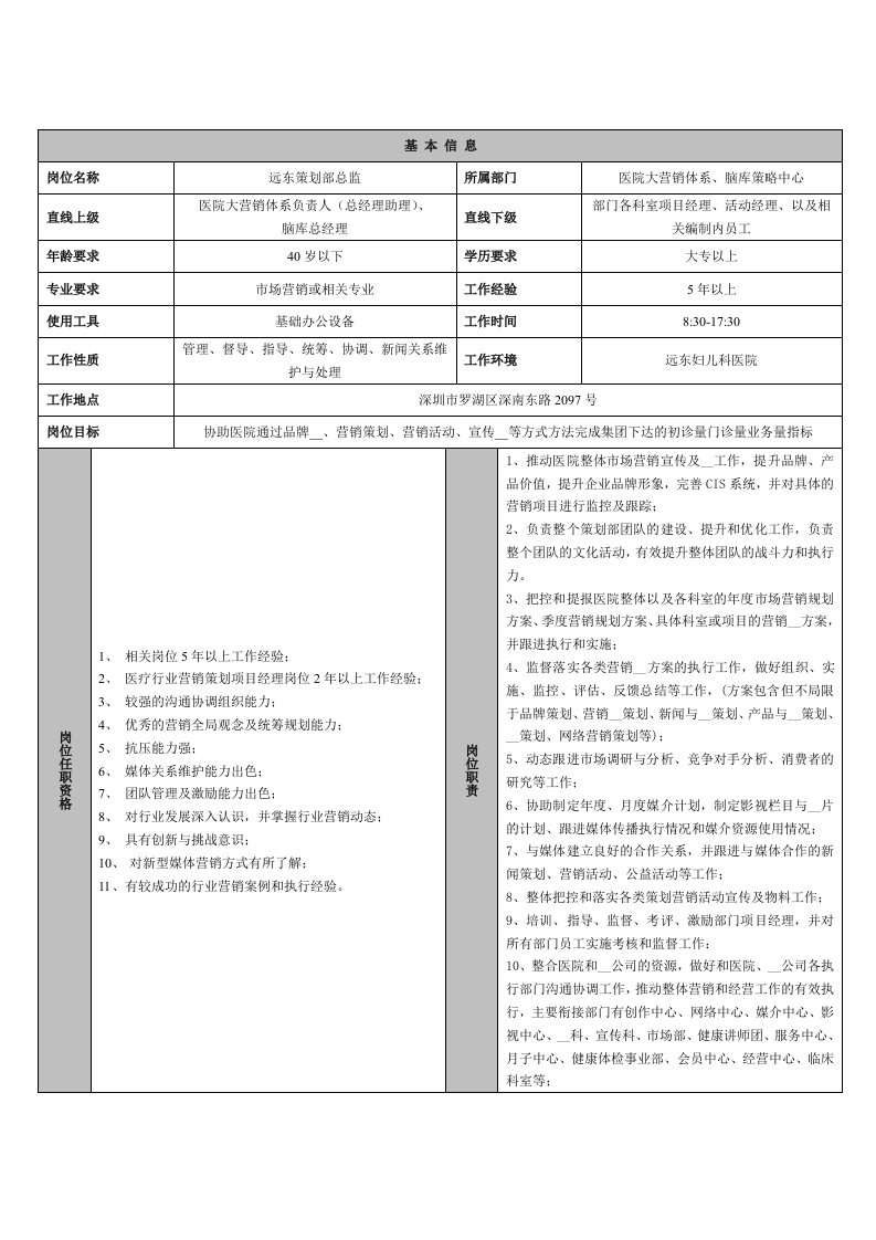 互联网项目总监岗位说明书