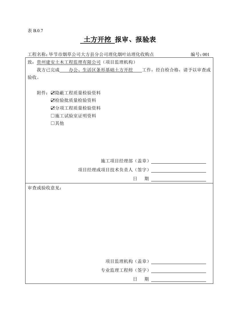 1、土方开挖工序报审、报验表