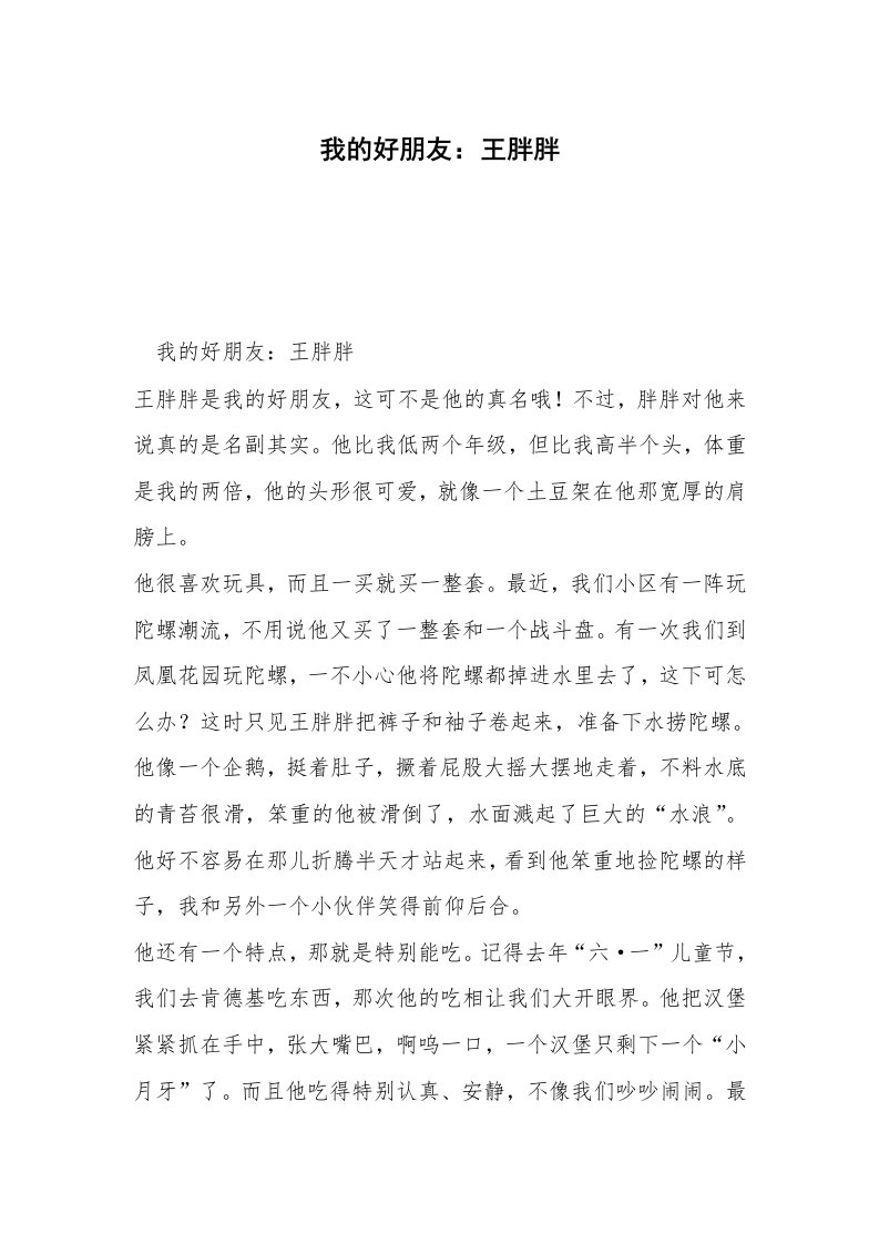 我的好朋友：王胖胖