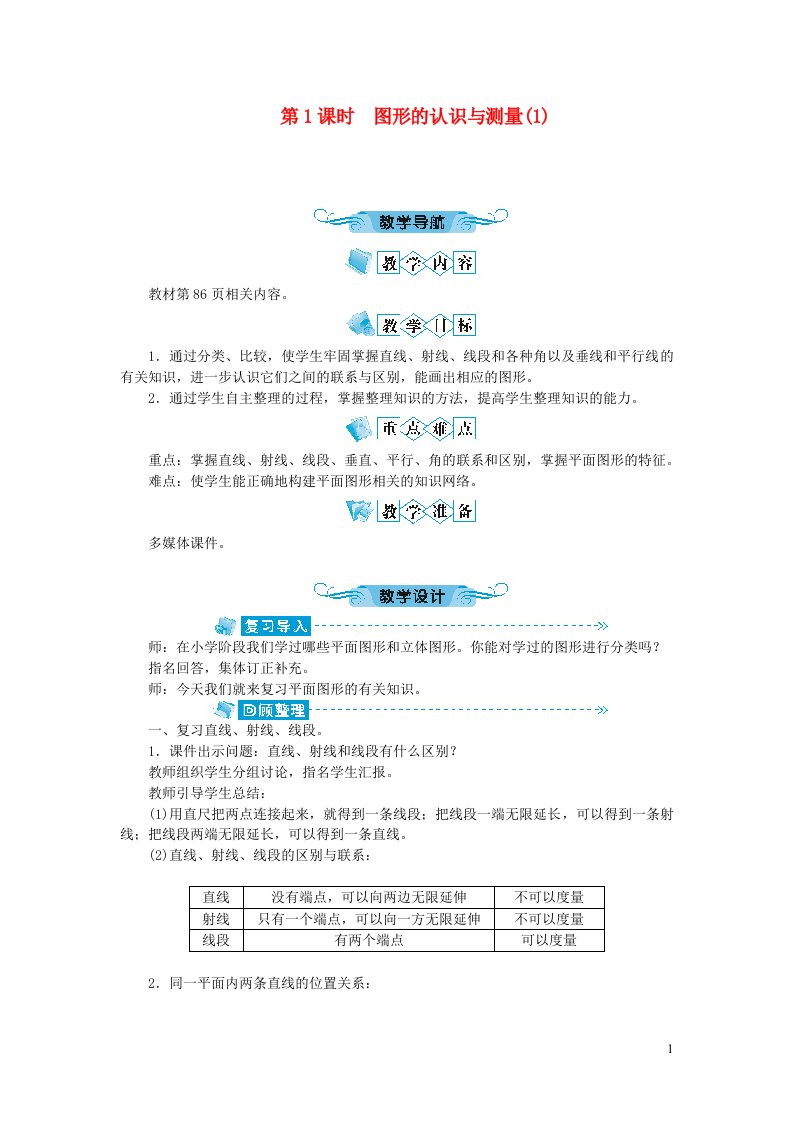 六年级数学下册六整理和复习2图形与几何第1课时图形的认识与测量1教案新人教版