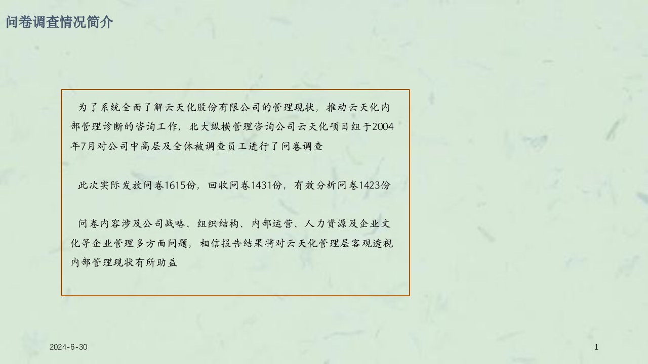 云南云天化调查问卷报告课件