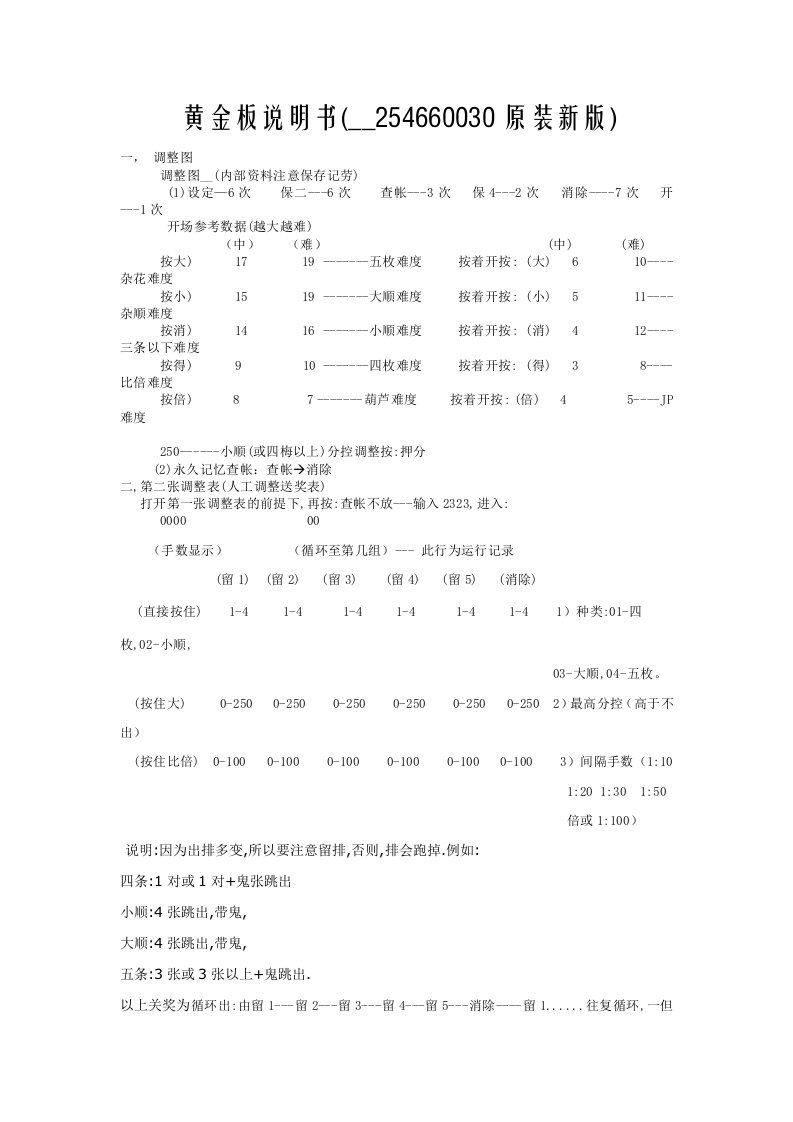 黄金大字板(原装)说明书