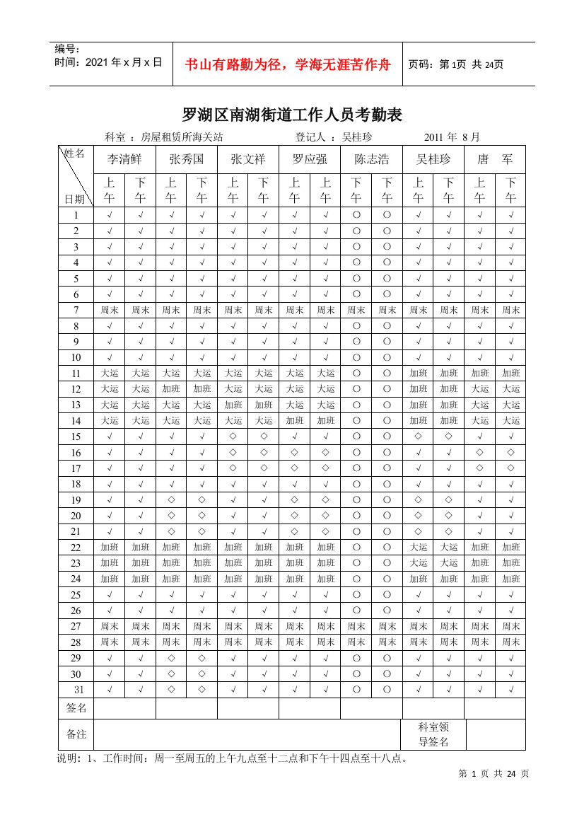 汇总——8月考勤表