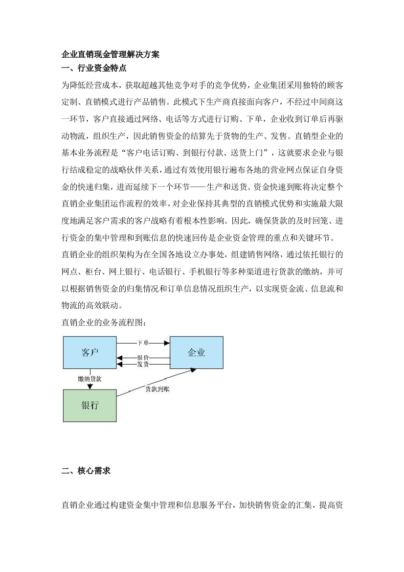 企业直销现金管理解决方案