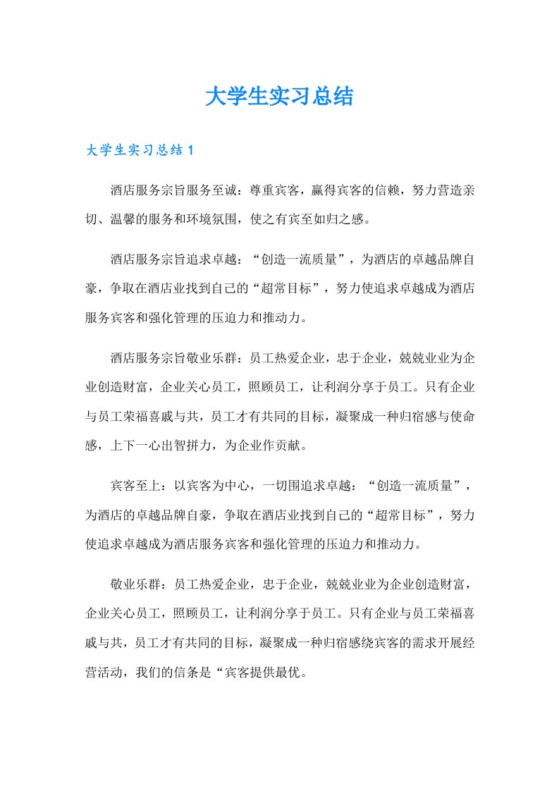 （精品模板）大学生实习总结3