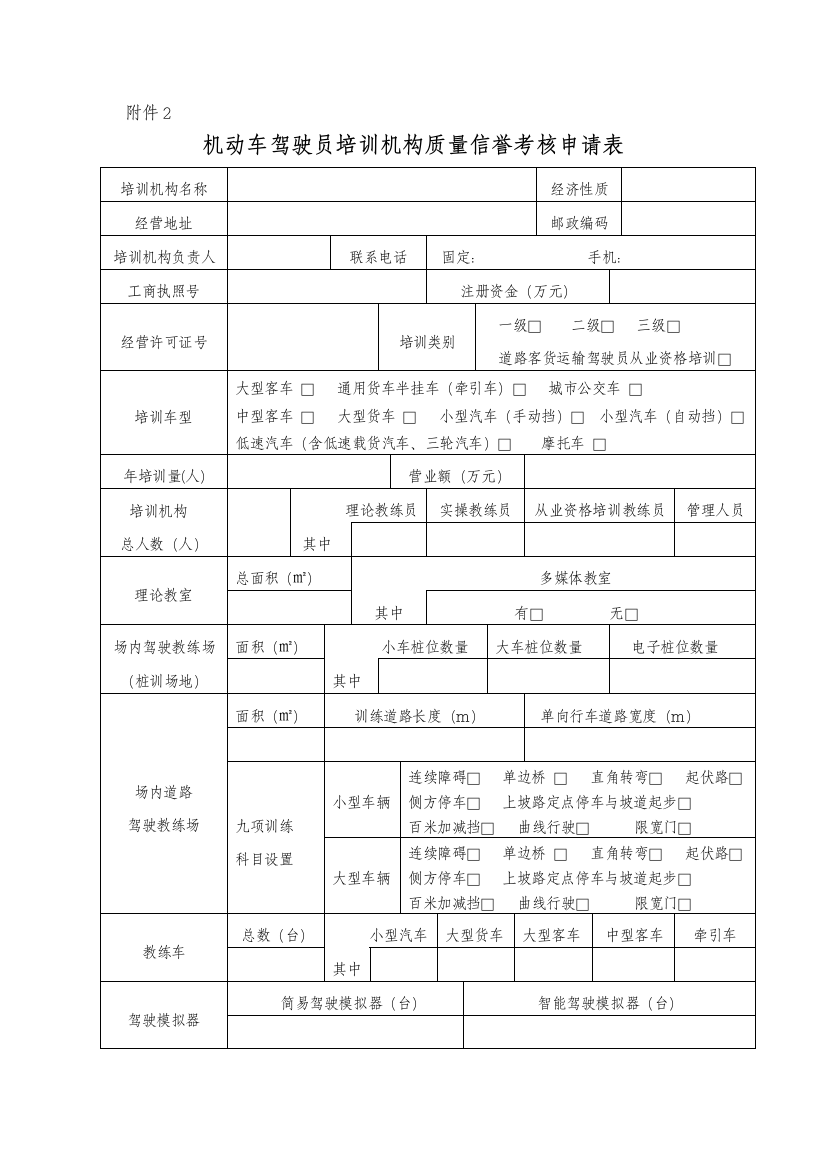 灵活车驾驶员培训机构质量信用考察请求表