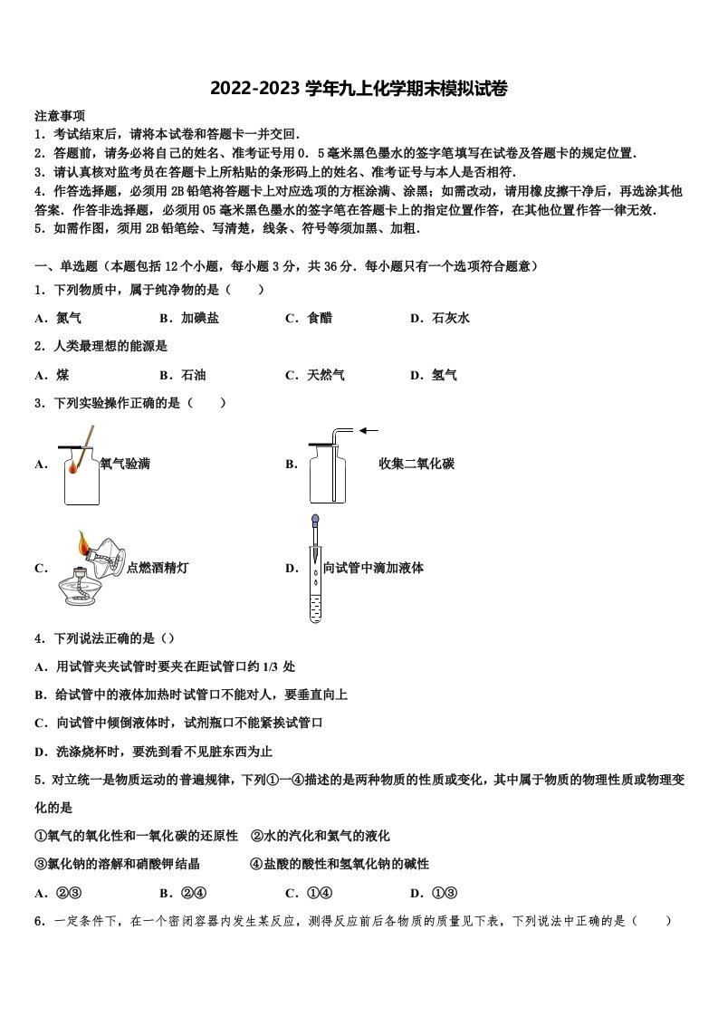 2023届长春市二道区九年级化学第一学期期末质量跟踪监视模拟试题含解析