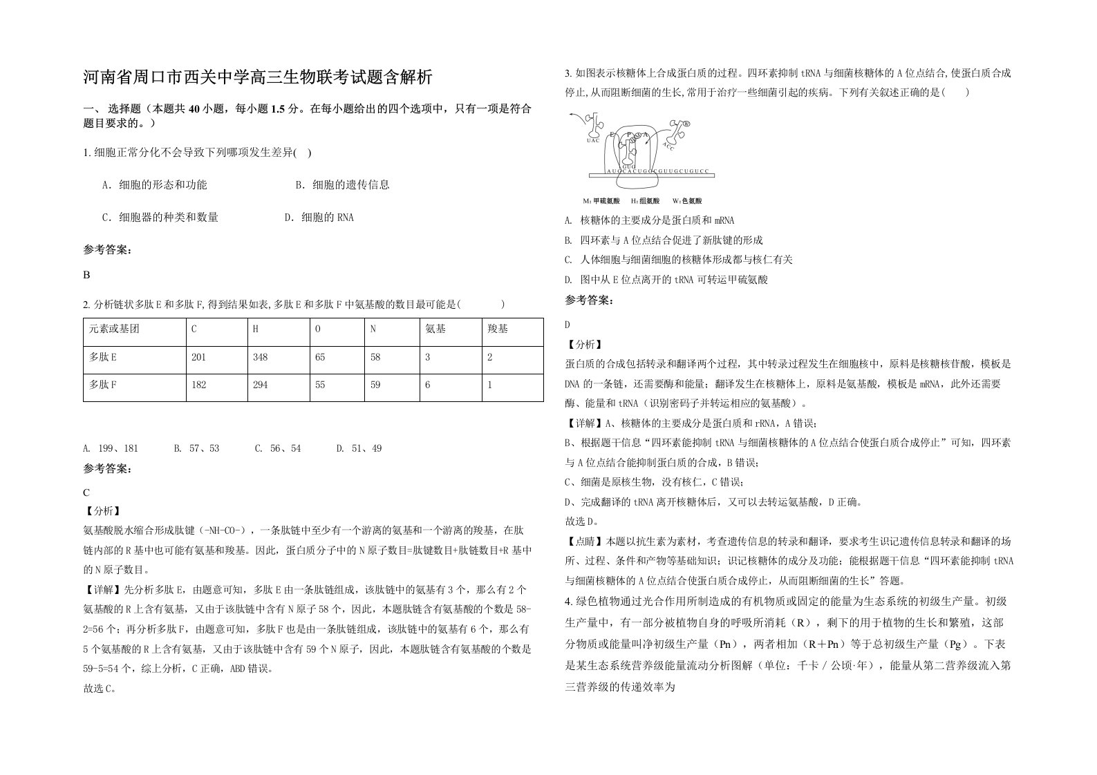 河南省周口市西关中学高三生物联考试题含解析