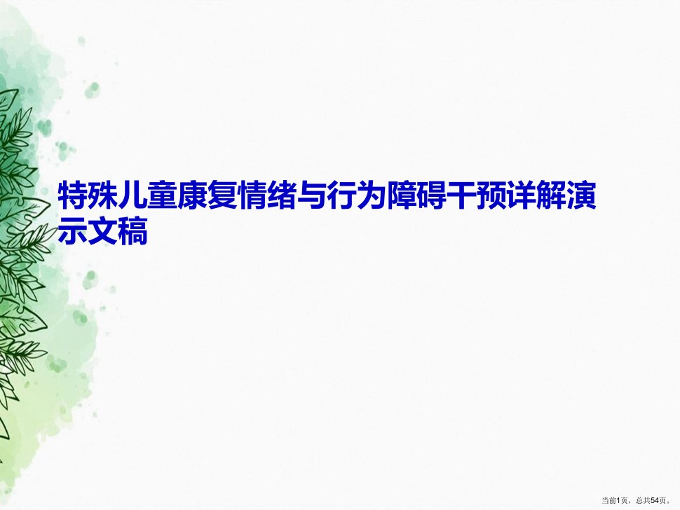 特殊儿童康复情绪与行为障碍干预详解演示文稿