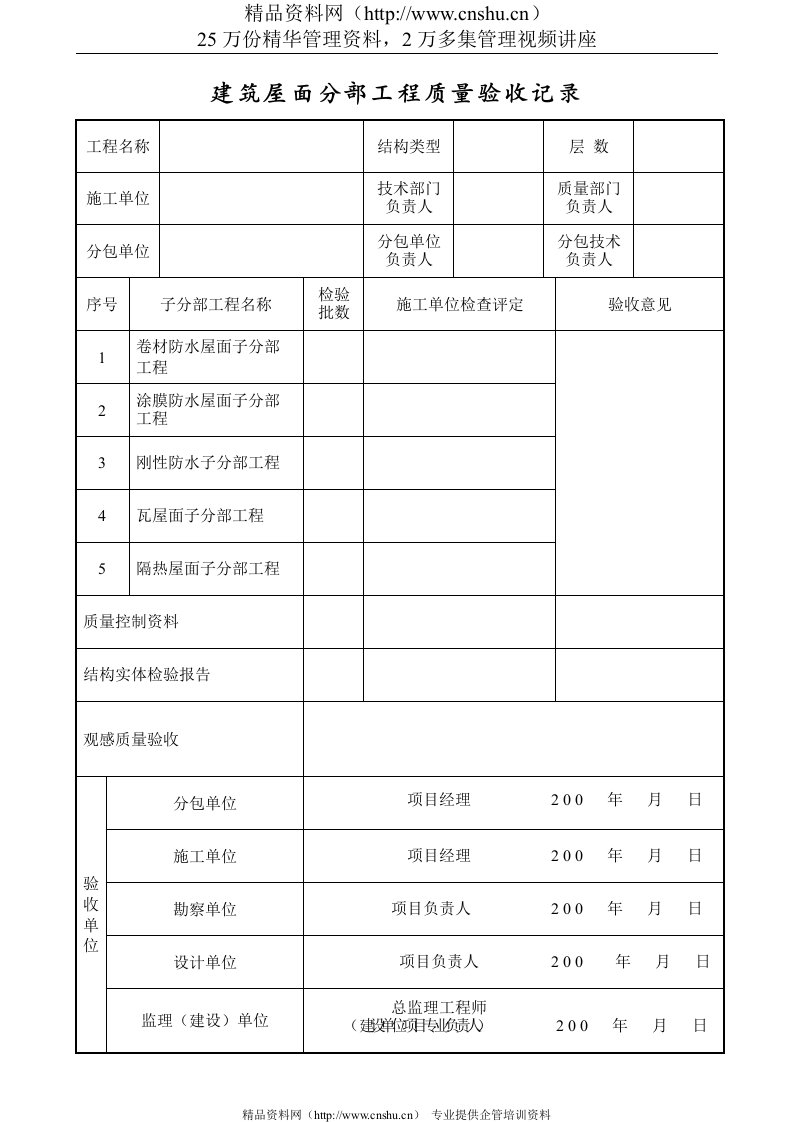 建筑屋面分部工程质量验收记录