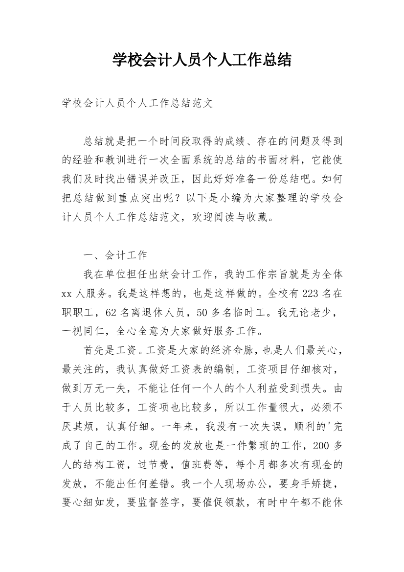 学校会计人员个人工作总结