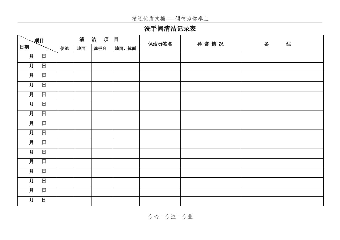 卫生间清洁记录表(共2页)