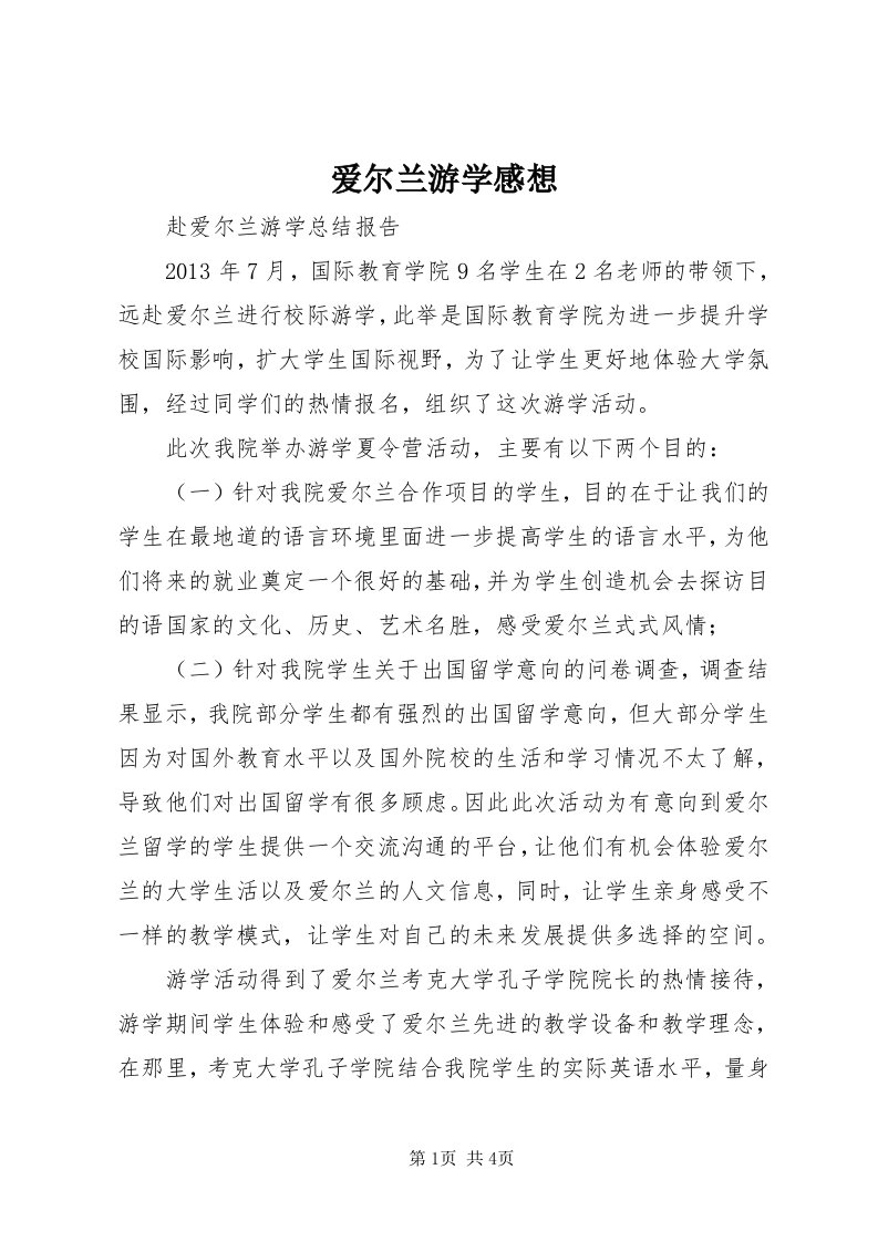 爱尔兰游学感想