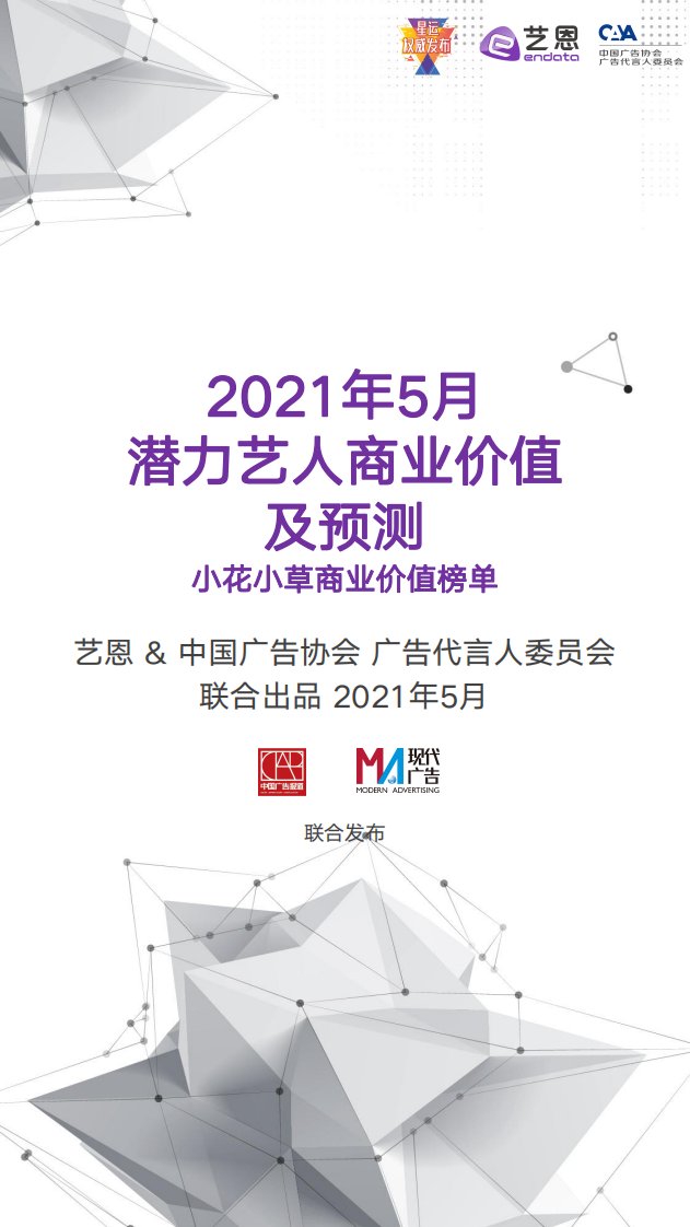 艺恩,现代广告-2021年5月潜力艺人商业价值及预测——小花小草商业价值榜单-20210531