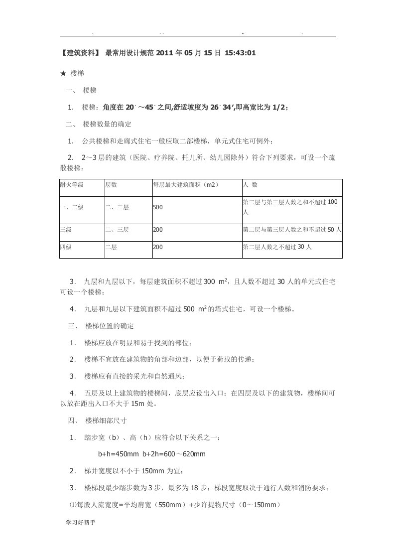 最常用建筑设计规范标准