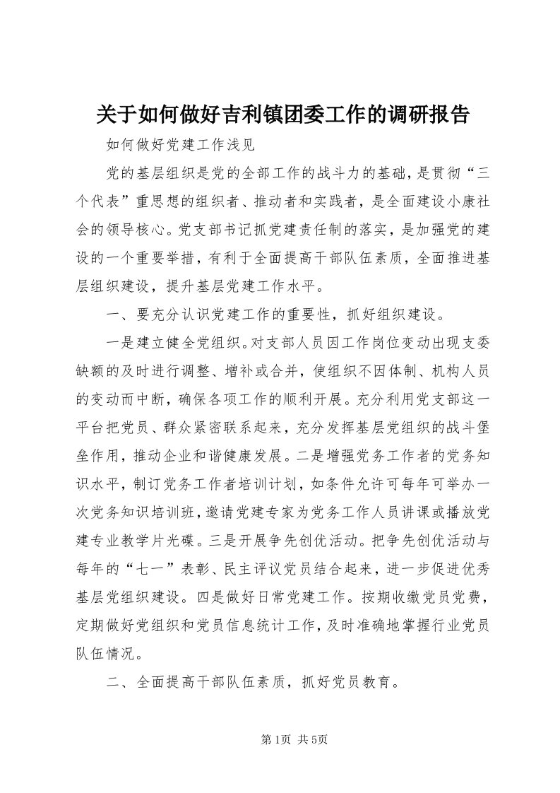 3关于如何做好吉利镇团委工作的调研报告