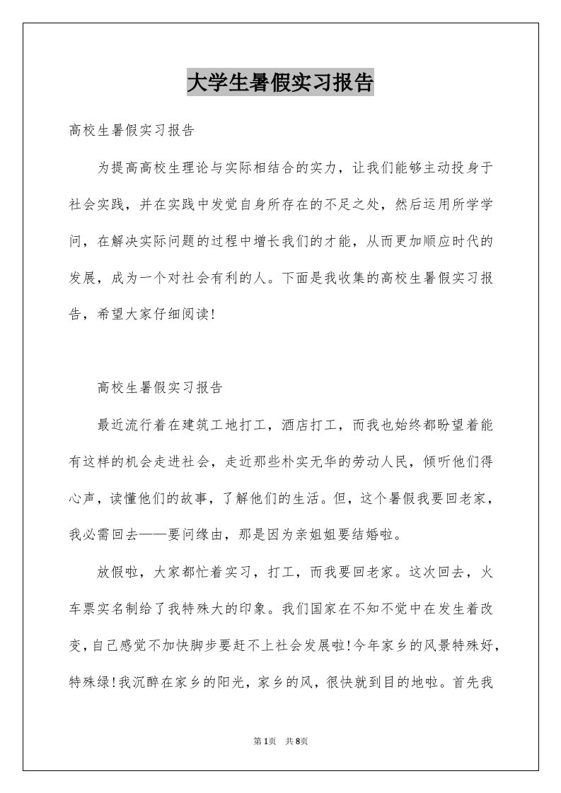 大学生暑假实习报告范本9