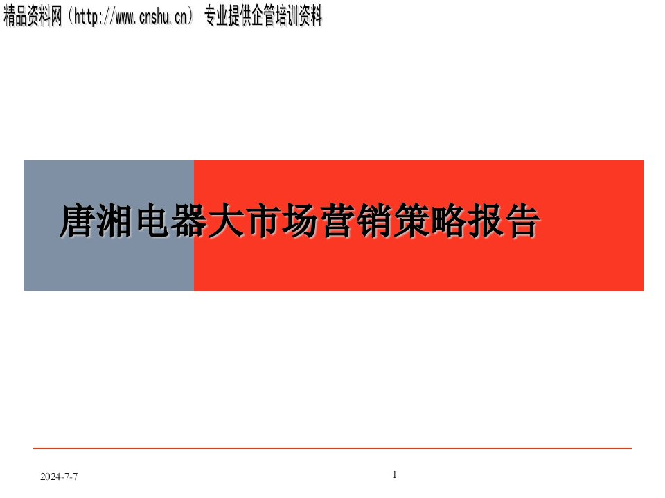 唐湘电器大市场营销策略报告（PPT69页）