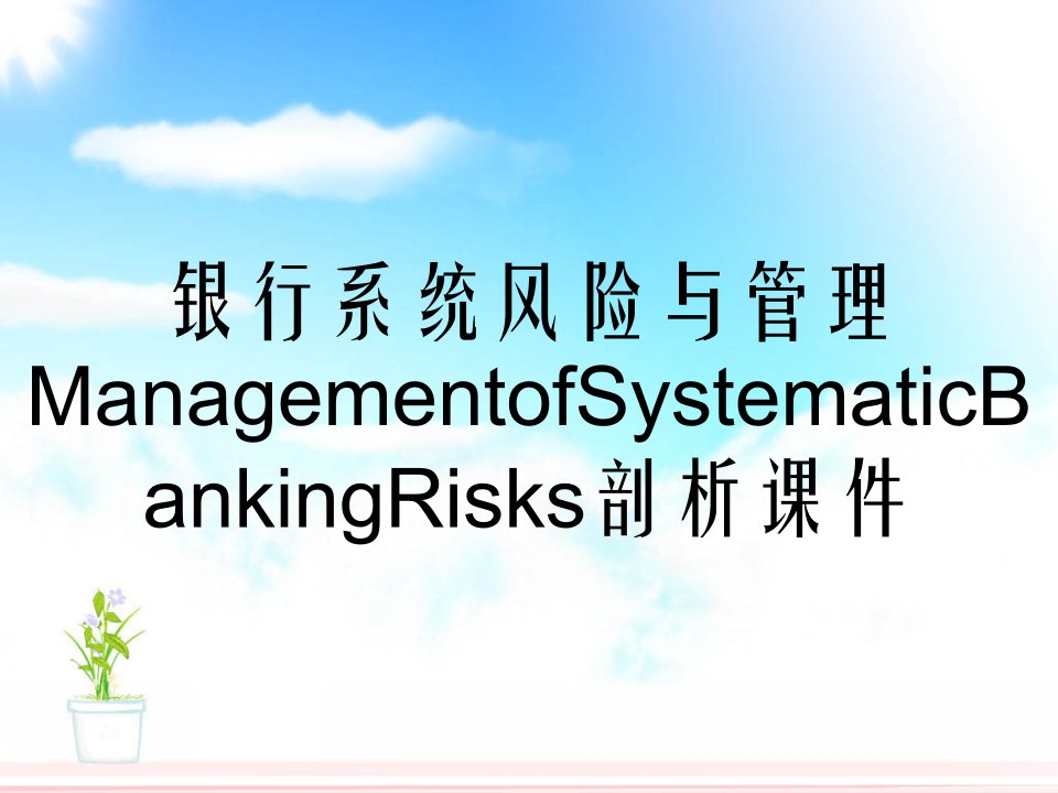 银行系统风险与管理ManagementofSystematicBankingRisks剖析课件