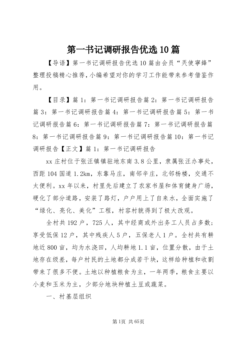 第一书记调研报告优选10篇