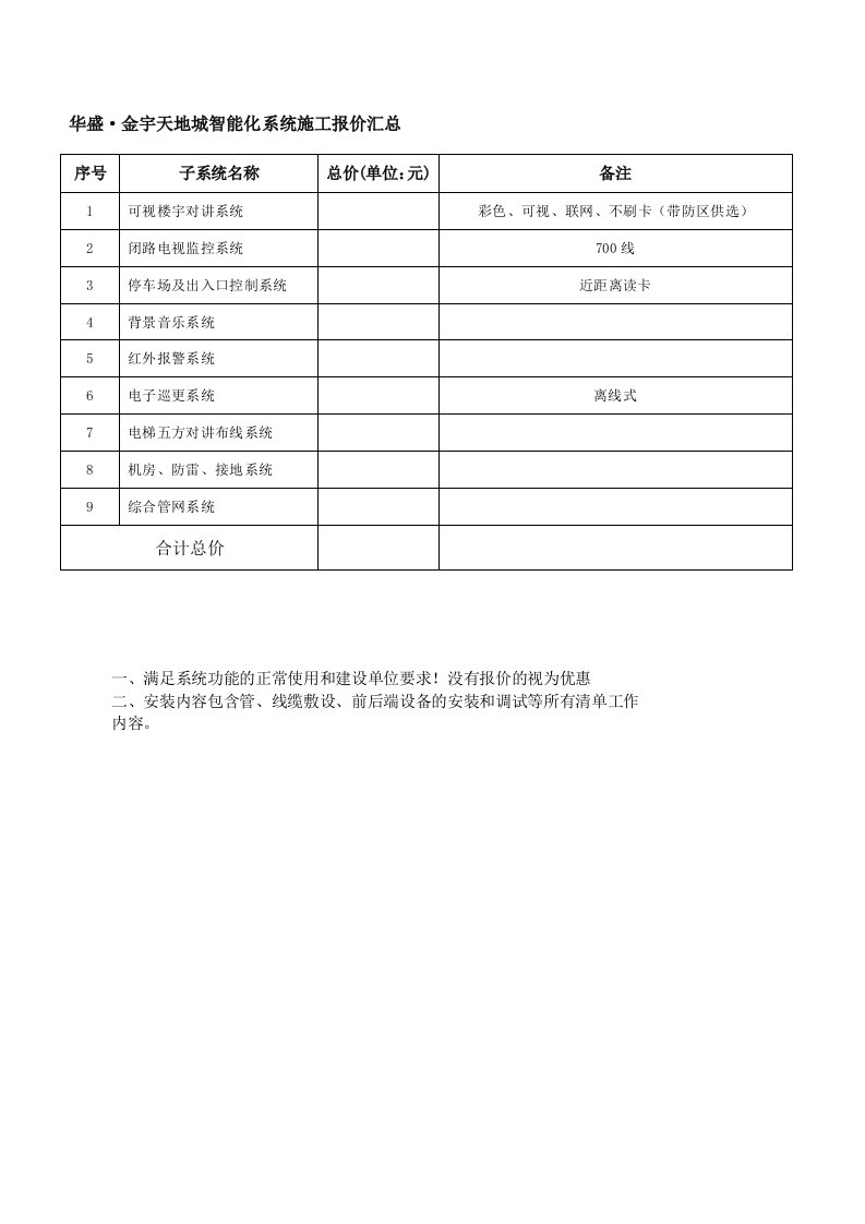 施工报价清单