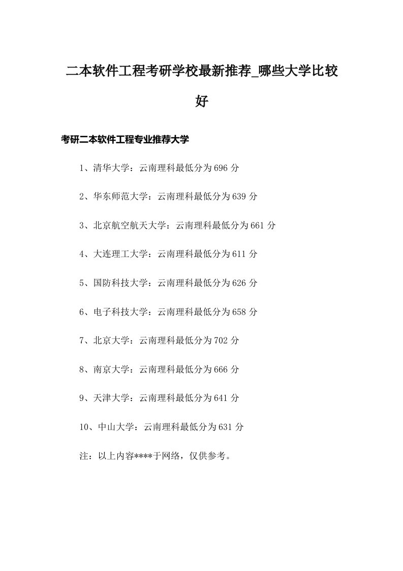 二本软件工程考研学校最新推荐_哪些大学比较好