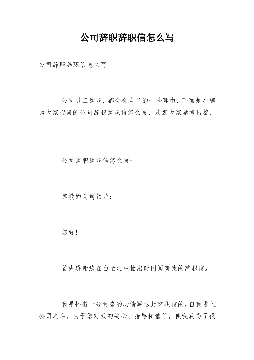 公司辞职辞职信怎么写