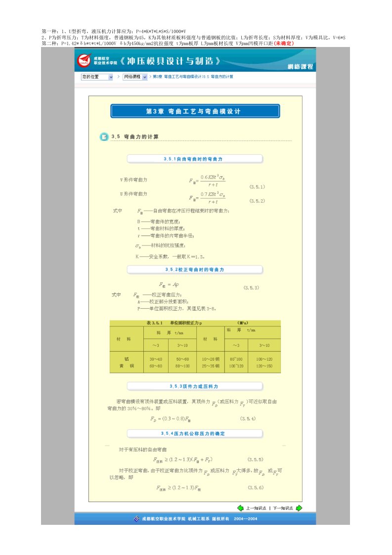 折弯压力计算