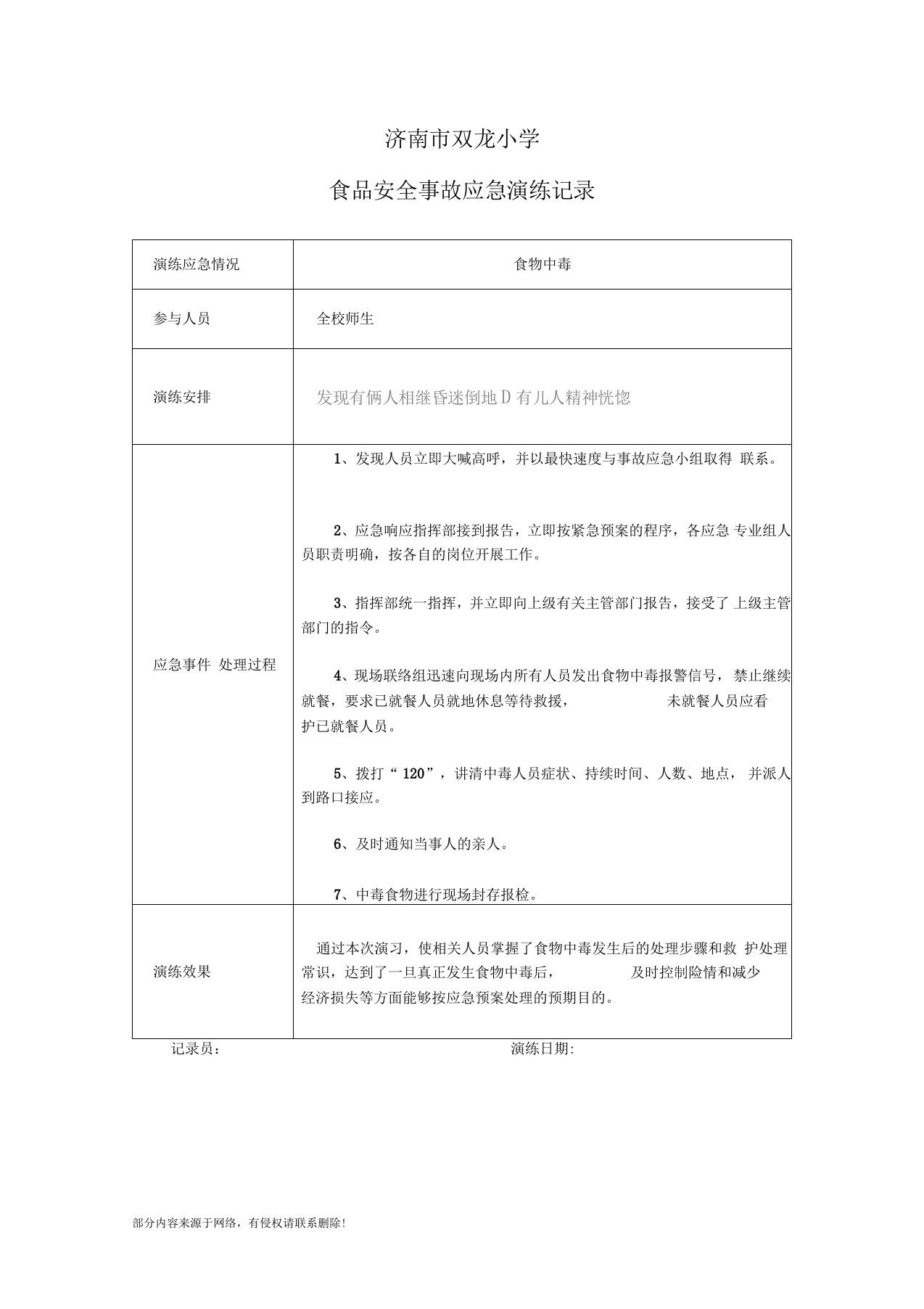 食品安全事故应急演练记录