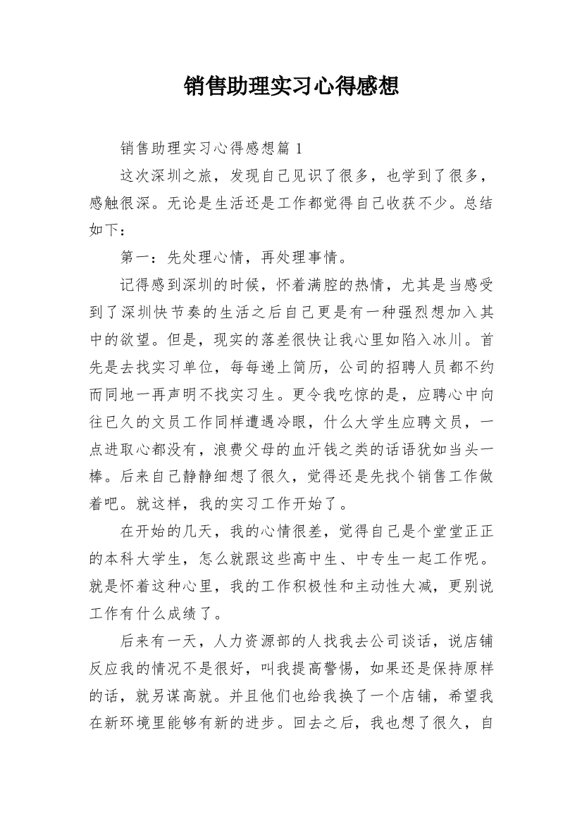 销售助理实习心得感想