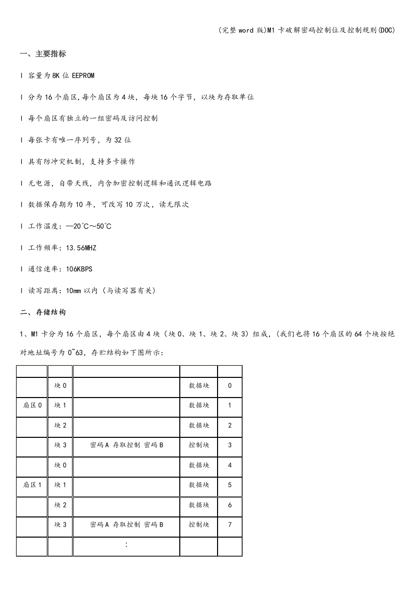 M1卡破解密码控制位及控制规则(DOC)