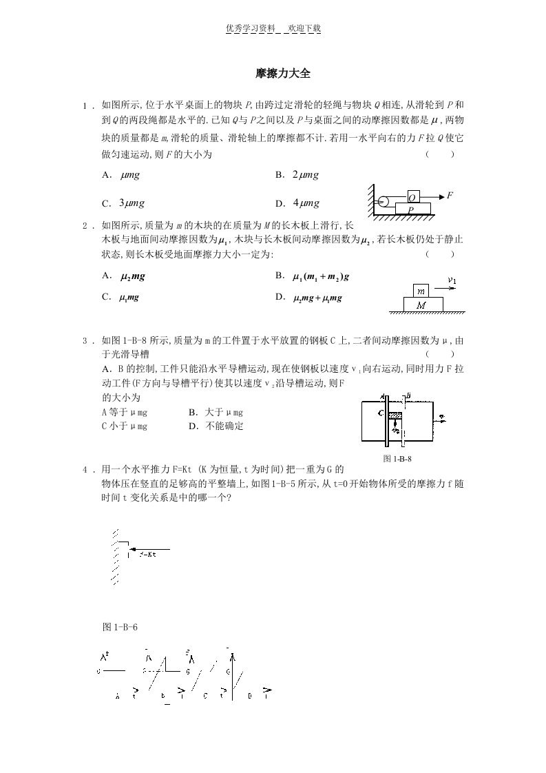 高一物理摩擦力典型习题