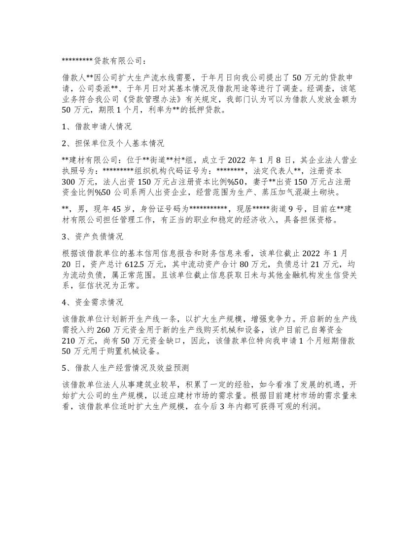 公司借款资质调查报告