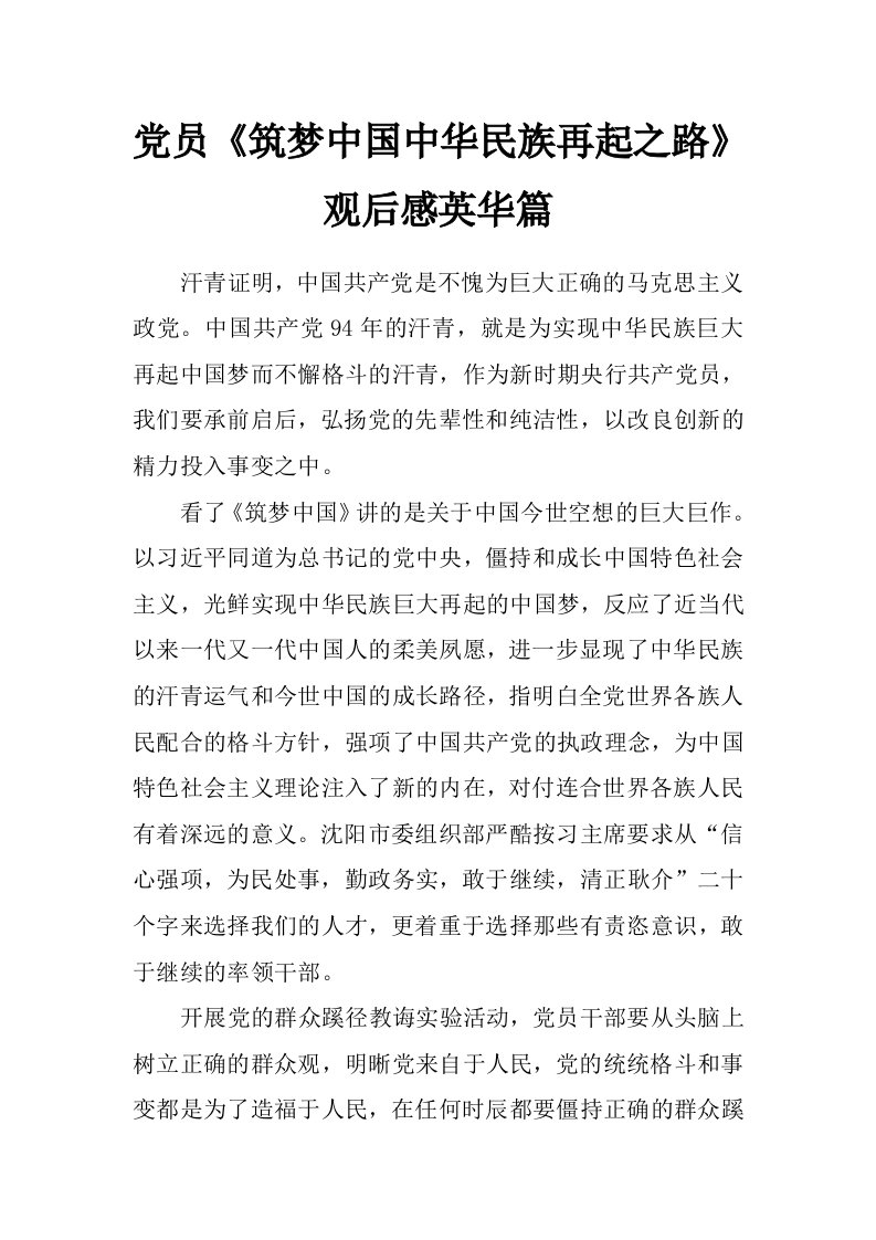 党员《筑梦中国中华民族再起之路》观后感英华篇