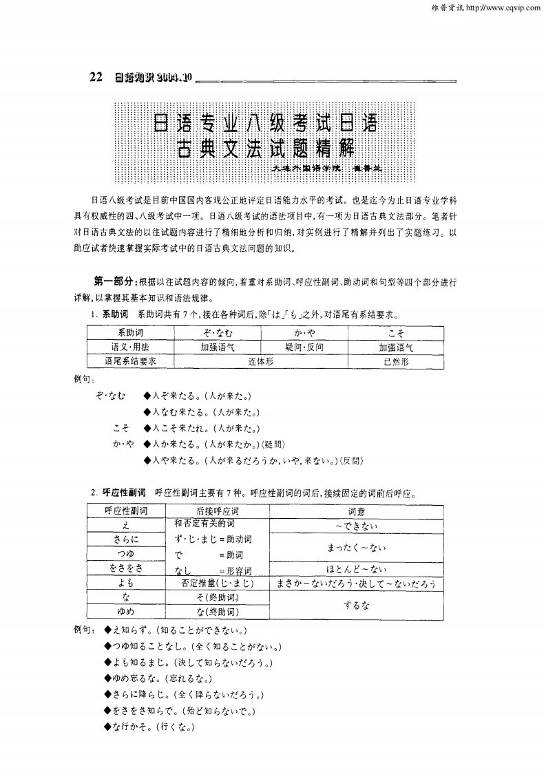 日语专业八级考试日语古典文法试题精解