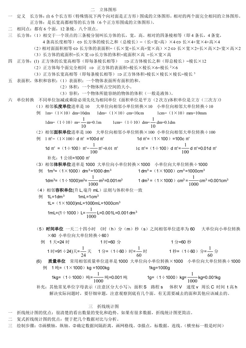 五年级数学立体图形