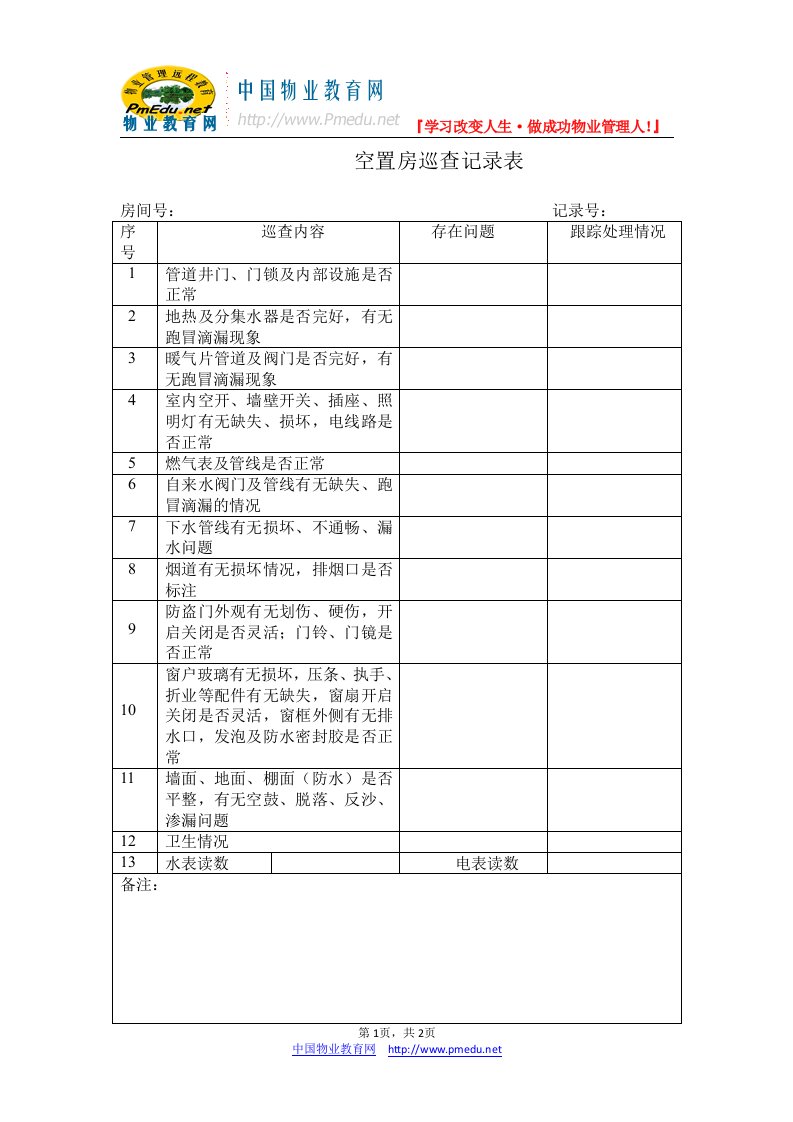 空置房巡查记录表