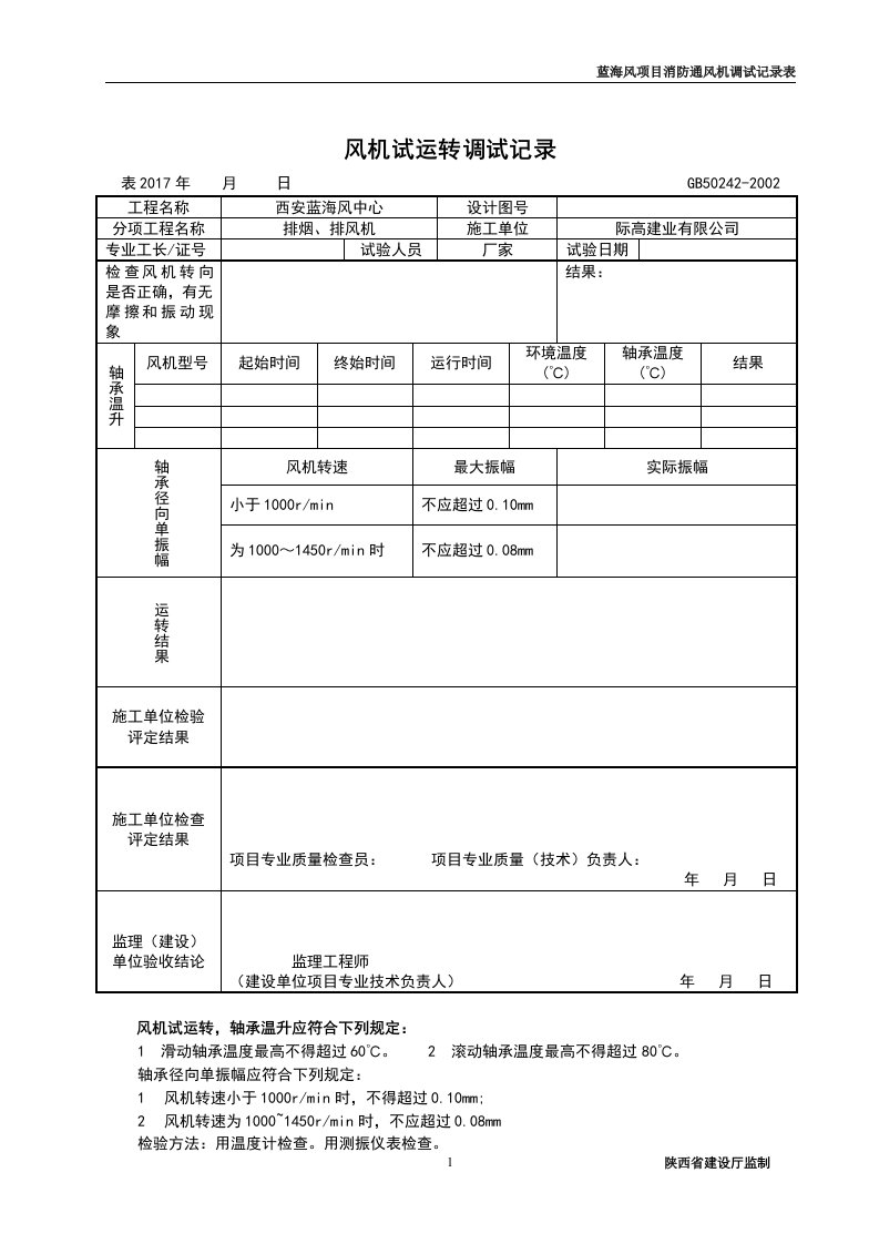 风机试运转调试记录