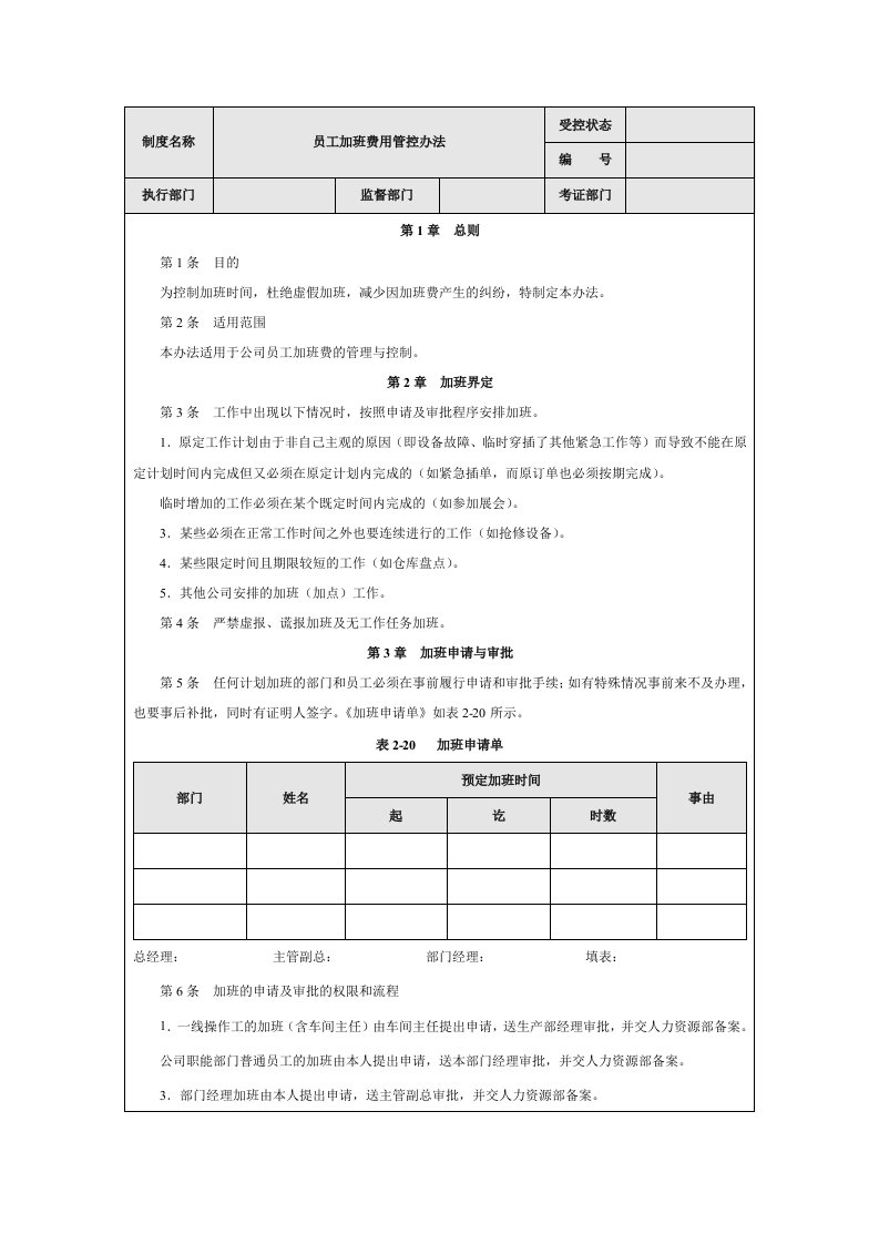 员工加班费用管控办法