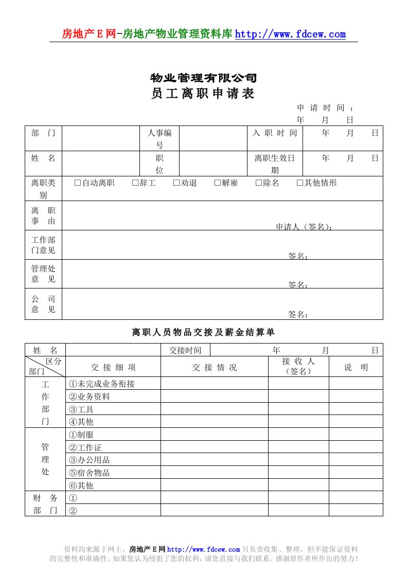 物业员工离职申请表.doc