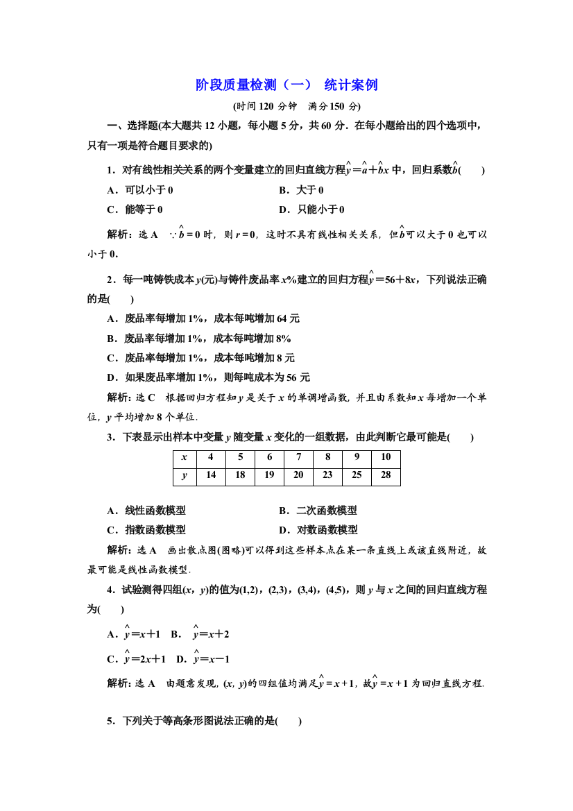 【小学中学教育精选】2017-2018学年高中数学人教A版选修1-2：阶段质量检测（一）