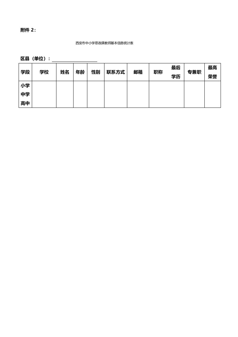 中小学思政课教师基本信息统计表