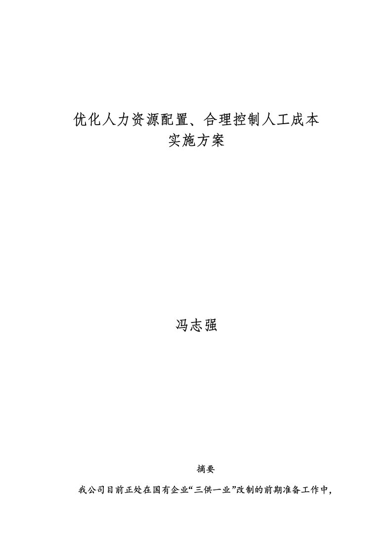 优化人力资源配置、合理控制人工成本实施方案